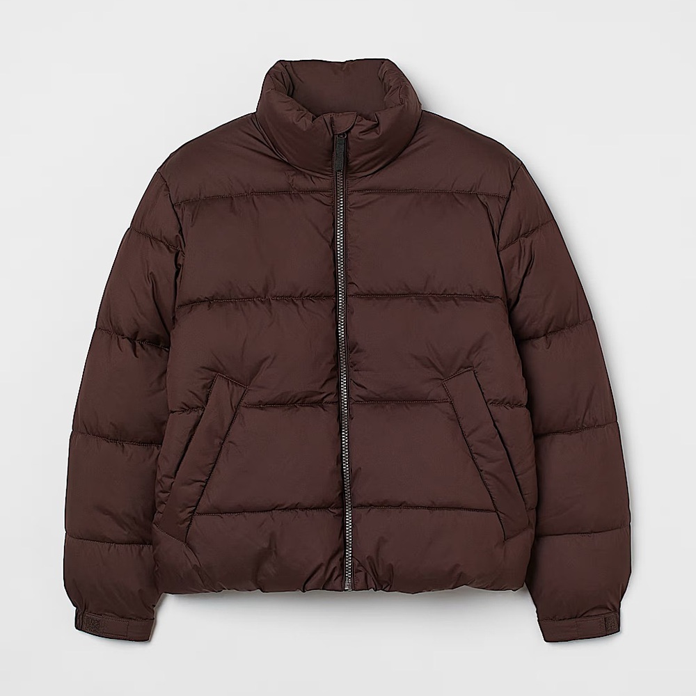 MENS WATER-REPELLENT BROWN STAND COLLAR PUFFER JACKET SIZE MEDIUM